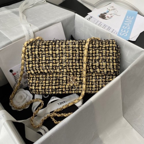 Chanel tweed classic yellow flap bag 25cm