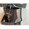 Chanel Deauville Black Leather Tote Shopping Bag