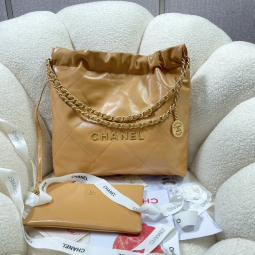 Chanel beige leather tote shopping medium bag