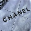 Chanel blue leather tote shopping medium bag