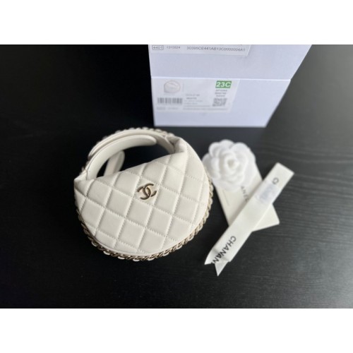 Chanel white lambskin pouch