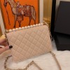 Chanel pearl Woc leather rhombic flap bag in beige