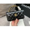 Chanel phone holder gold metal black bag