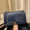 Chanel Medium Crinkled Calfskin Chevron Boy Flap Bag Blue