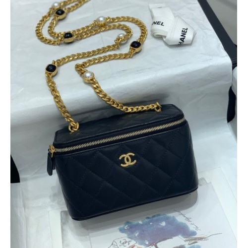 Chanel 22B mini vanity black lambskin pearl strap bag