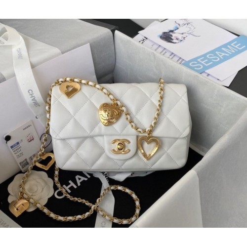 Chanel heart chain white lambskin bag