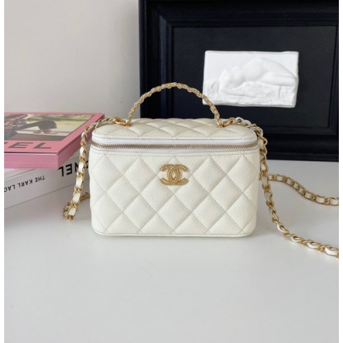 Chanel vanity white leather handle bag