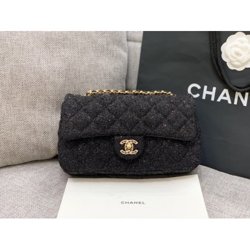 Chanel Sequins Tweed Medium Flap Bag in Black