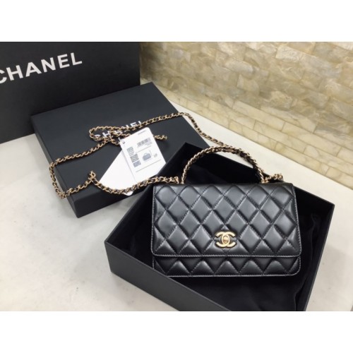 Chanel woc lambskin handle black leather bag