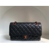 Chanel lampskin classic flap black 25cm rose gold hardware bag