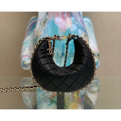 Chanel black lambskin pouch with chain bag