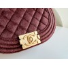 Chanel 22A Small Boy Messenger Red Velvet Bag