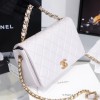 Chanel Shiny Quilted Lambskin Flap Bag White