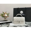 Chanel Top Handle silver hardware white lambskin mini bag