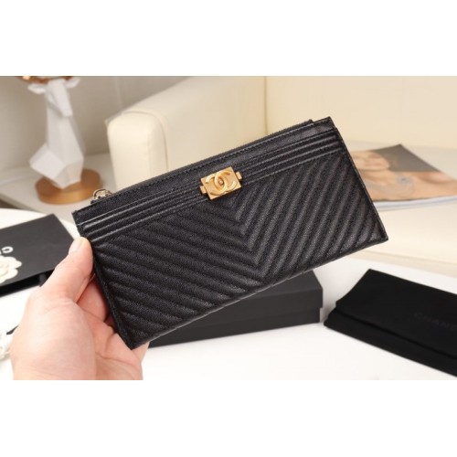 Chanel black quilted zipper wallet