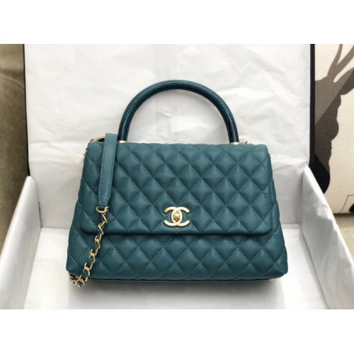 Chanel coco handle large blue caviar leather bag