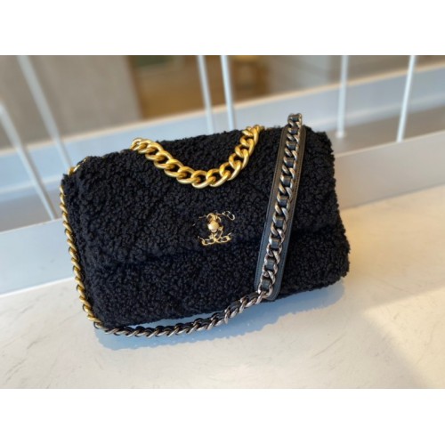 Chanel tweed black flap bag 30cm