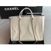 Chanel Deauville White Leather Tote Shopping Bag