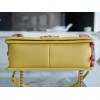 Chanel Green Quilted Caviar Medium Yellow Boy Bag