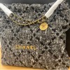 Chanel 22 Wool Tweed & Gold-Tone Metal Tote Black Bag