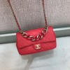 Chanel black big chain flap bag in red lampskin