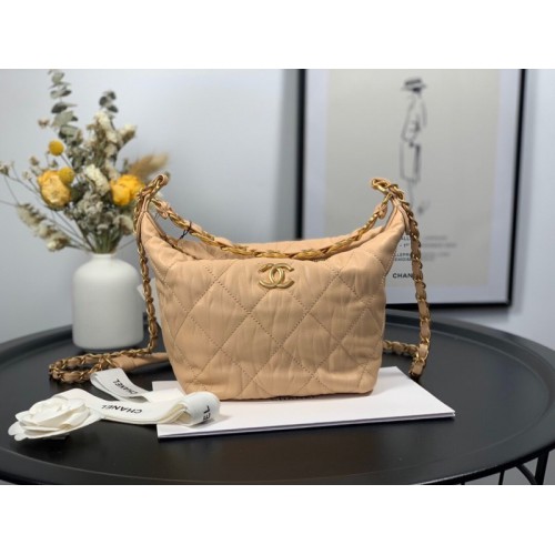 Chanel Crumpled Lambskin Mini Hobo Bag Beige