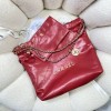 Chanel red leather tote shopping medium bag
