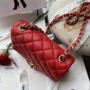 Chanel 17CM Mini Flap Red Bag Lambskin Leather With Gold&Silver Hardware