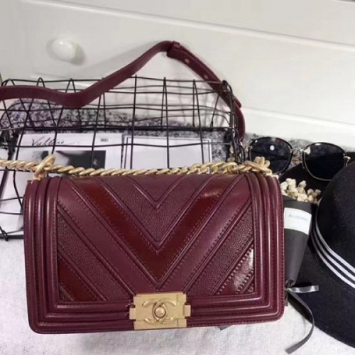 Designer Chanel Chevron Medium Boy Bag Burgundy A67086 VS06664