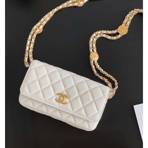 Chanel Woc double chain white leather bag