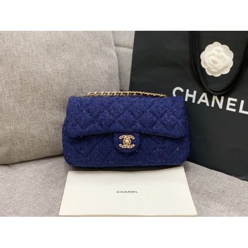 Chanel Sequins Tweed Medium Flap Bag in Blue