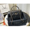Chanel lampskin trendy handle flap bag black 25cm