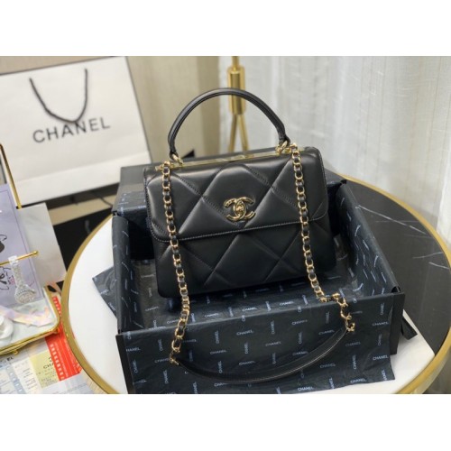 Chanel lampskin trendy handle flap bag black 25cm