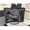 Chanel tote shopping black gold bag