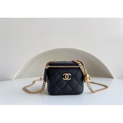 Chanel Small Vanity Classic Box On Chain Black Caviar Bag