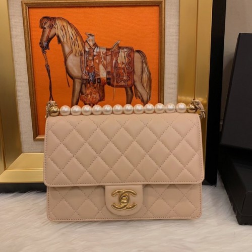 Chanel pearl Woc leather rhombic flap bag in beige