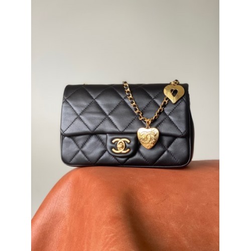 Chanel heart chain black lambskin bag