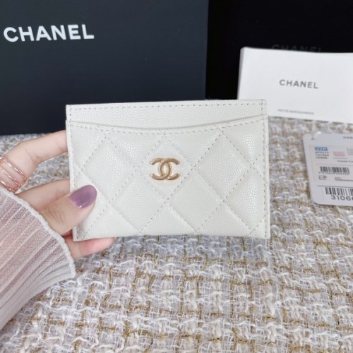 Chanel white caviar card holder