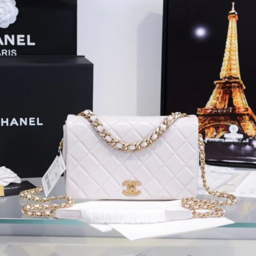 Chanel Shiny Quilted Lambskin Flap Bag White