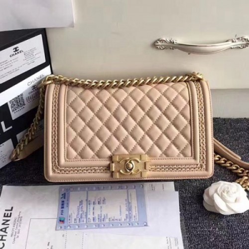 Chanel Lambskin Medium Boy Bag A67086 Beige 2017 VS02723