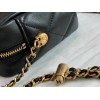 Chanel calfskin black leather with pearl chain shoulder bag