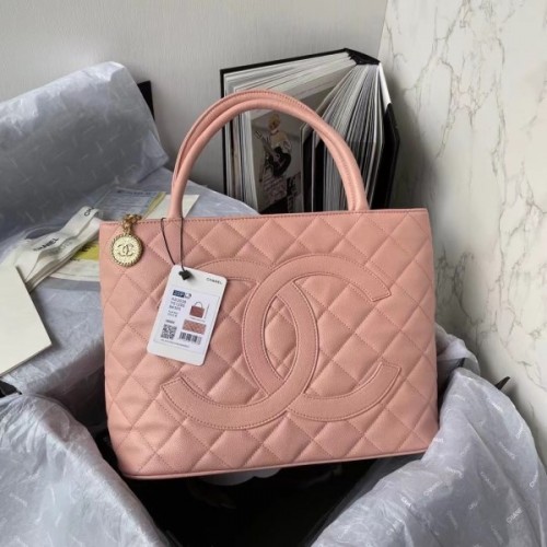 Chanel tote shopping CC beige leather pink bag