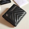 Chanel black chevron lambskin silver wallet