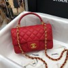 Chanel grained calfskin top handle flap bag red 20cm