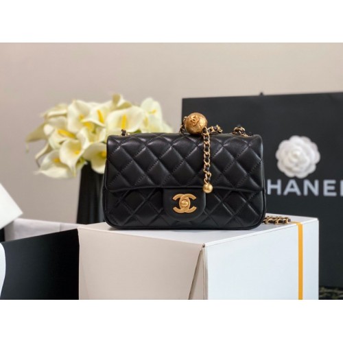 Chanel Lambskin & Gold-Tone Small Metal Flap Bag Black 20cm