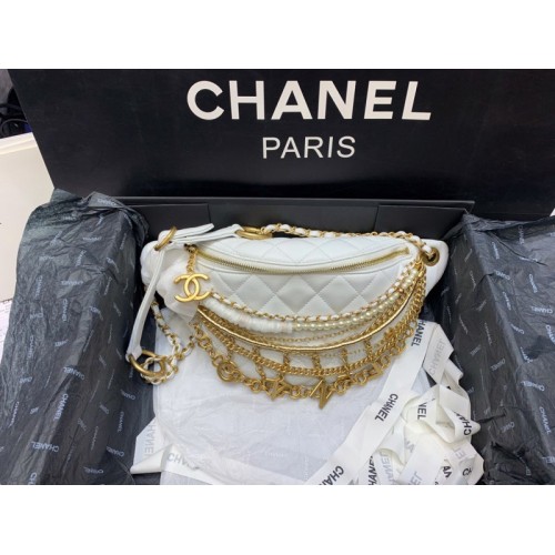 Chanel 2019 white leather chain waist bag