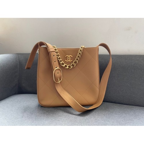 Chanel Calfskin Hobo Bag Beige