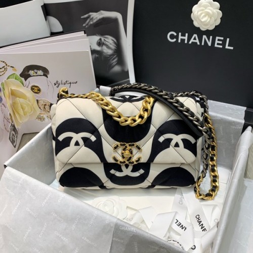 Chanel 19 CC Printed Fabric Large Flap Bag AS1161