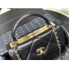 Chanel lampskin trendy handle flap bag black 25cm