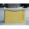 Chanel Green Quilted Caviar Medium Yellow Boy Bag